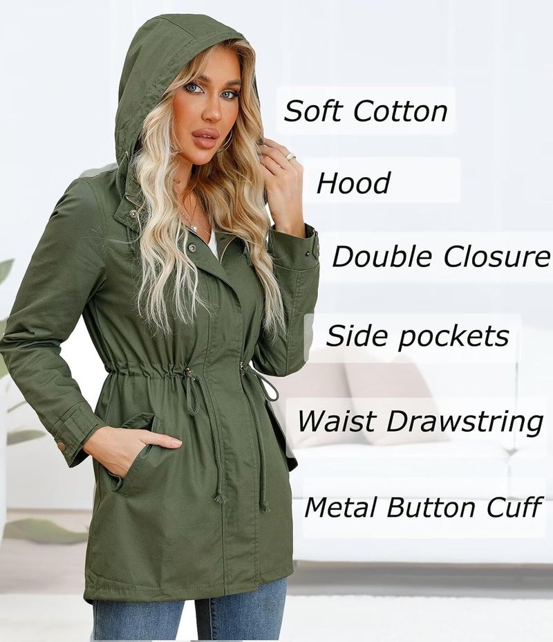Ciguo Women's Ligtweight Jackets Anorak Utility Drawstring Waist Hoodie Zip Up Fall Casual Coat with Pockets - Image 2